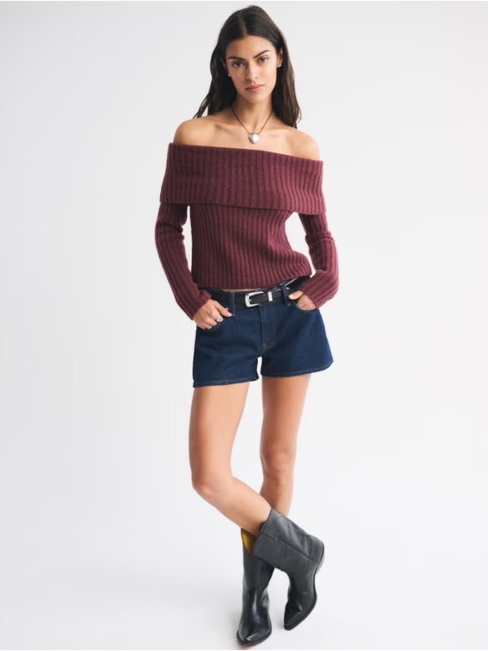 Abercrombie & Fitch Off-the-Shoulder Ribbed Sweater - Burgundy